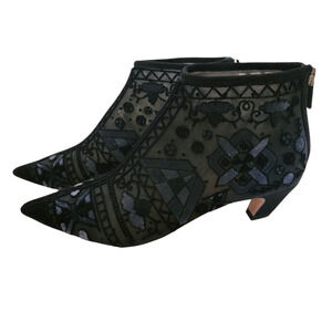 Christian Dior Dioreve Black Embroidered Mesh Velvet Pointed Toe Boots 38 / 8